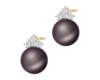 Kolczyki z żółtego złota z diamentami i perłą - próba 585