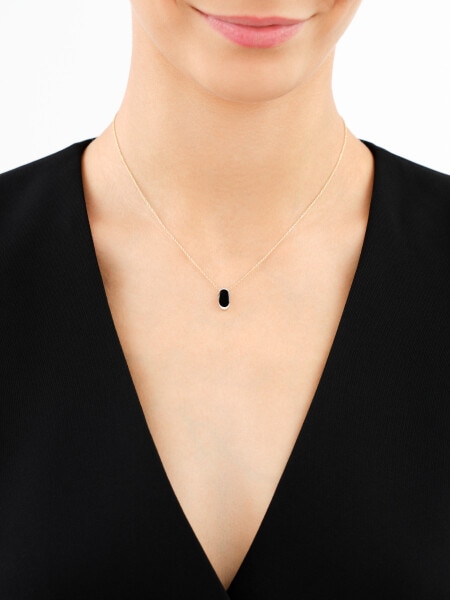 Naszyjnik z żółtego złota z diamentami i onyksem - próba 585