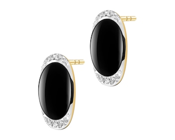 Kolczyki z żółtego złota z diamentami i onyksami - próba 585