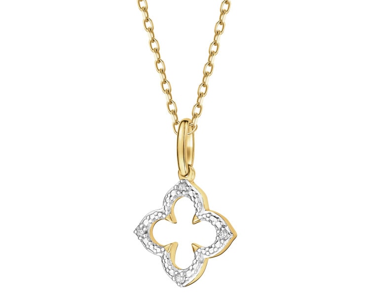 Zawieszka z żółtego złota z diamentami - kwiat - 0,01 ct - próba 375
