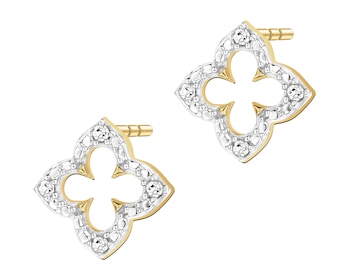 Kolczyki z żółtego złota z diamentami - kwiat - 0,02 ct - próba 375