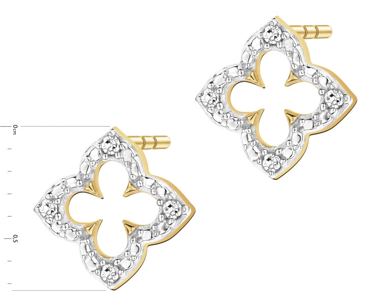 Kolczyki z żółtego złota z diamentami - 0,02 ct - próba 375