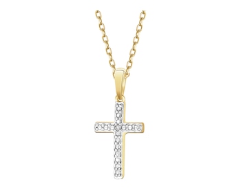 Zawieszka z żółtego złota z diamentem - krzyż - 0,003 ct - próba 375