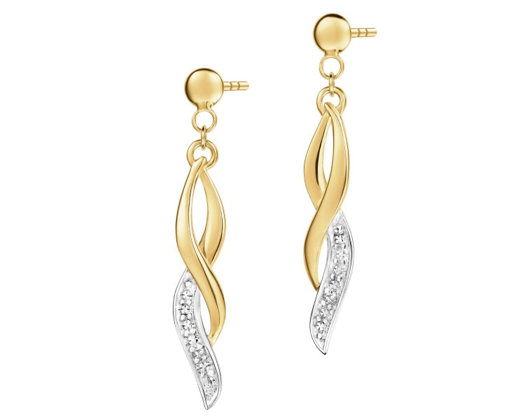 Kolczyki z żółtego złota z brylanatami - 0,008 ct - próba 585