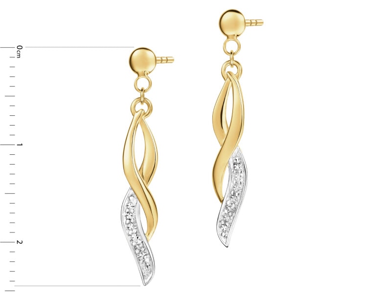 14 K Rhodium-Plated Yellow Gold Dangling Earring with Diamonds - 0,008 ct - fineness 14 K