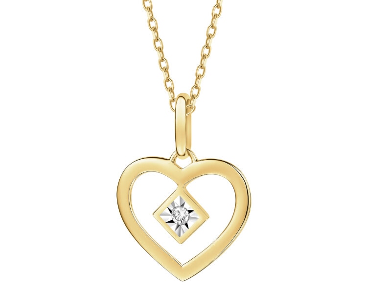 Zawieszka z żółtego i białego złota z brylantem - serce - 0,01 ct - próba 375