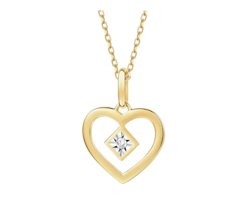 Zawieszka z żółtego złota z brylantem - serce - 0,01 ct - próba 375