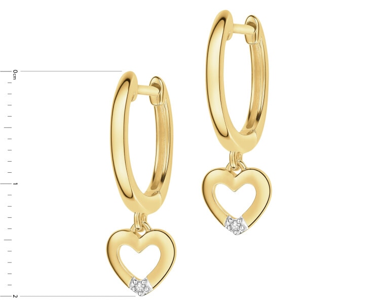 9 K Rhodium-Plated Yellow Gold Earrings with Diamonds - 0,008 ct - fineness 9 K