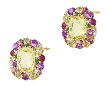 Kolczyki z żółtego złota z brylantami, kamieniami ozdobnymi i szlachetnymi - próba 585