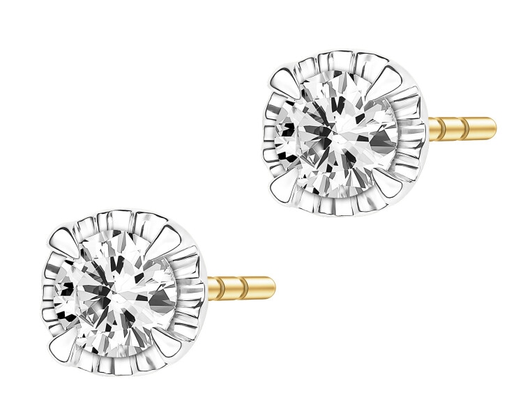 Kolczyki z żółtego i białego złota z brylantami - 0,15 ct - próba 585