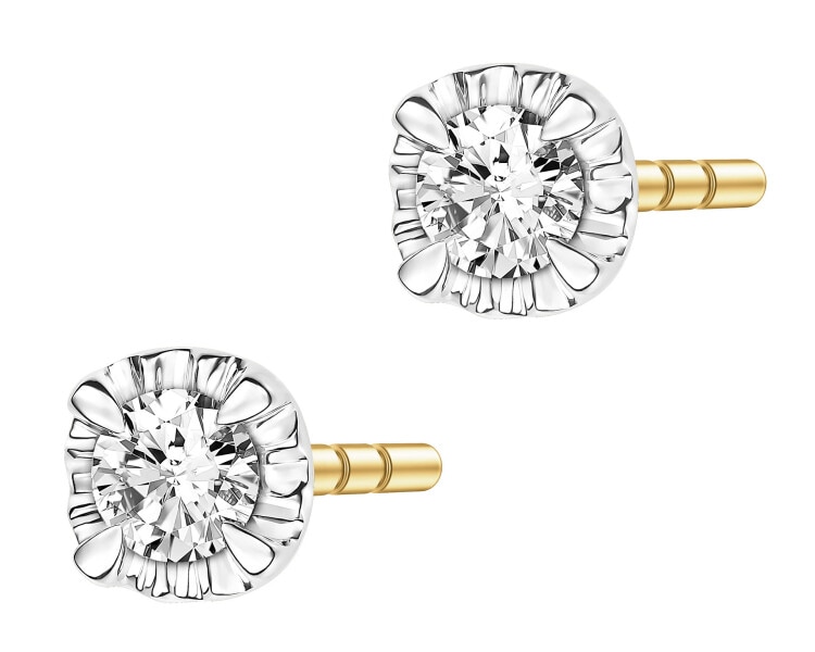 Kolczyki z żółtego i białego złota z brylantami - 0,10 ct - próba 585
