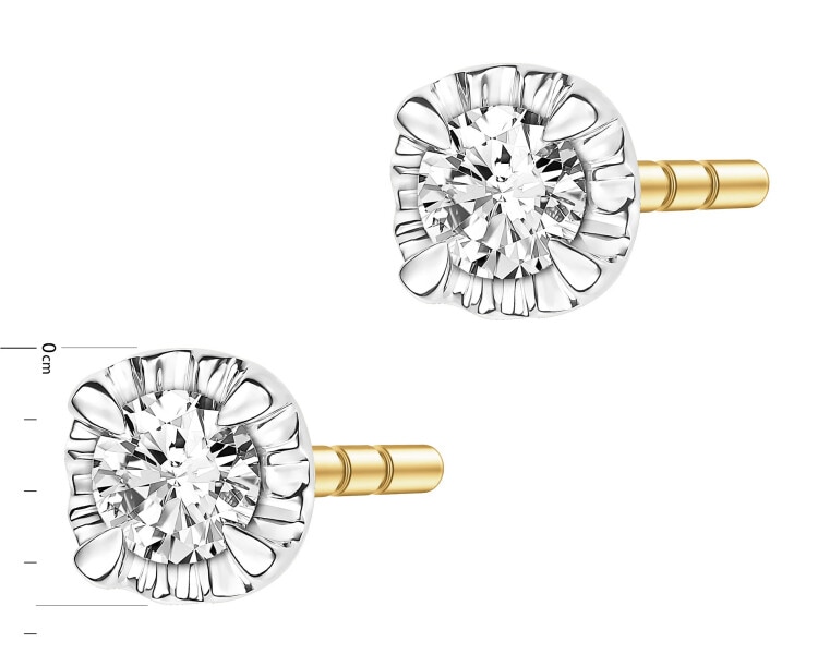 Kolczyki z żółtego i białego złota z brylantami - 0,10 ct - próba 585