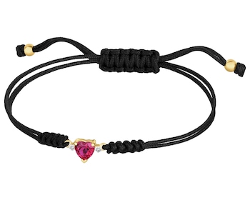 Bransoletka z elementami żółtego złota i diamentami i rubinem syntetycznym - serce - próba 375