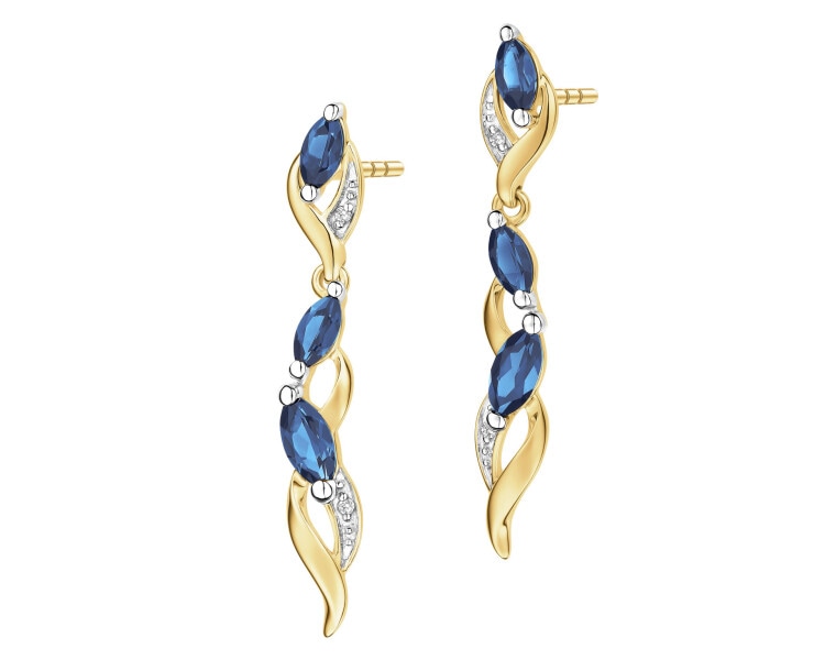 Kolczyki z żółtego złota z diamentami i szafirami - próba 375