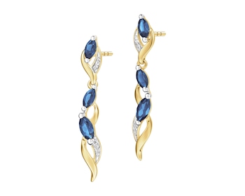 Kolczyki z żółtego złota z diamentami i szafirami - próba 375