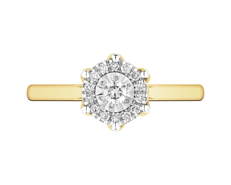 Pierścionek z żółtego złota z brylantami - 0,20 ct - próba 585