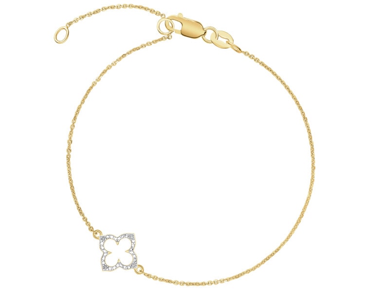 Bransoletka z żółtego złota z diamentami - kwiat - 0,01 ct - próba 375