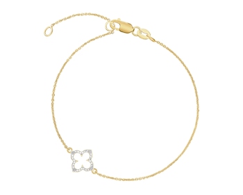 Bransoletka z żółtego złota z diamentami - kwiat - 0,01 ct - próba 375