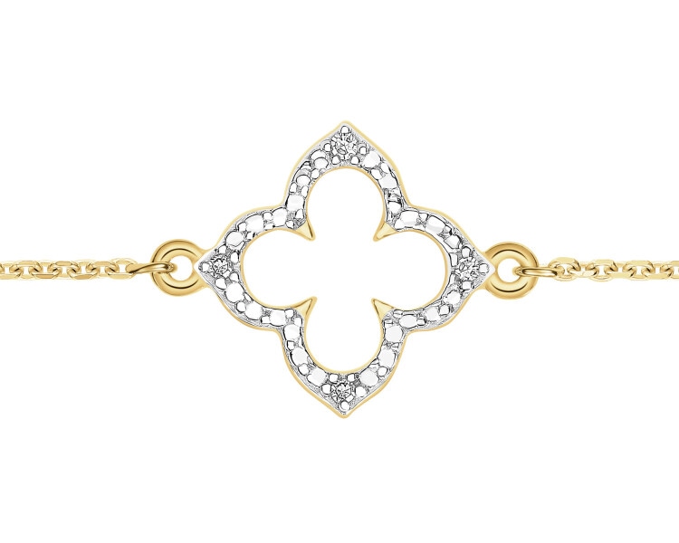 Bransoletka z żółtego złota z diamentami - kwiat - 0,01 ct - próba 375