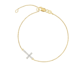 Bransoletka z żółtego złota z diamentem - krzyż - 0,003 ct - próba 375
