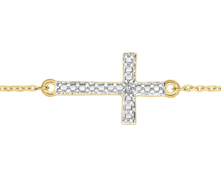 Bransoletka z żółtego złota z diamentem - krzyż - 0,003 ct - próba 375