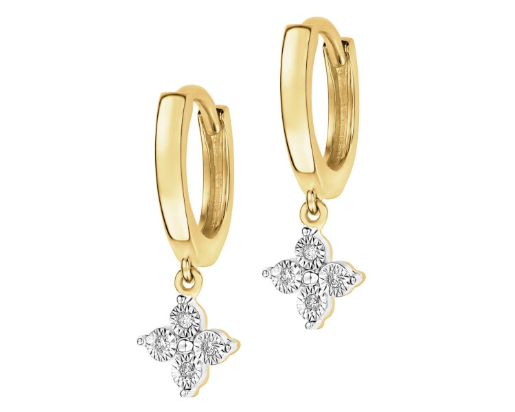 Kolczyki z żółtego złota z diamentami - 0,02 ct - próba 375