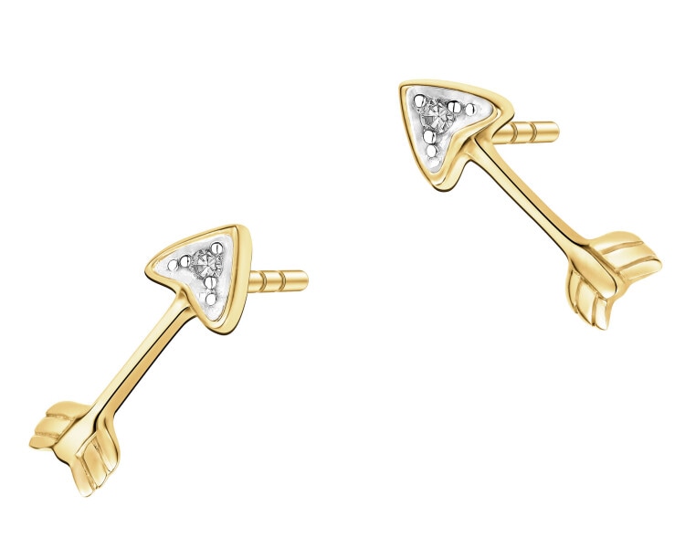 Kolczyki z żółtego złota z diamentami - strzały - 0,006 ct - próba 375