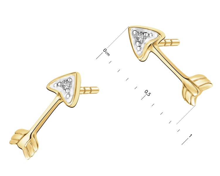 9 K Rhodium-Plated Yellow Gold Earrings with Diamonds - 0,006 ct - fineness 9 K
