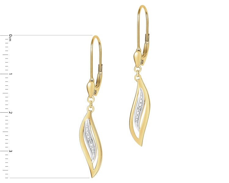 9 K Rhodium-Plated Yellow Gold Dangling Earring with Diamonds - 0,008 ct - fineness 9 K