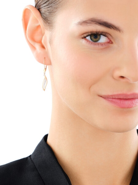 9 K Rhodium-Plated Yellow Gold Dangling Earring with Diamonds - 0,008 ct - fineness 9 K