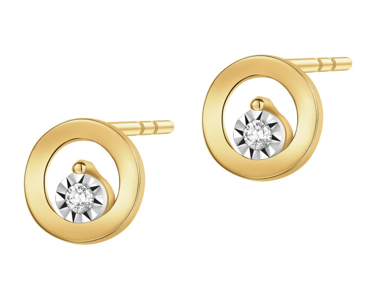 Kolczyki z żółtego złota z brylantami - 0,02 ct - próba 375