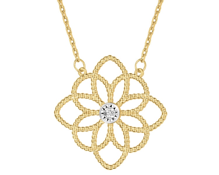 Naszyjnik z żółtego złota z brylantem - 0,02 ct - próba 375