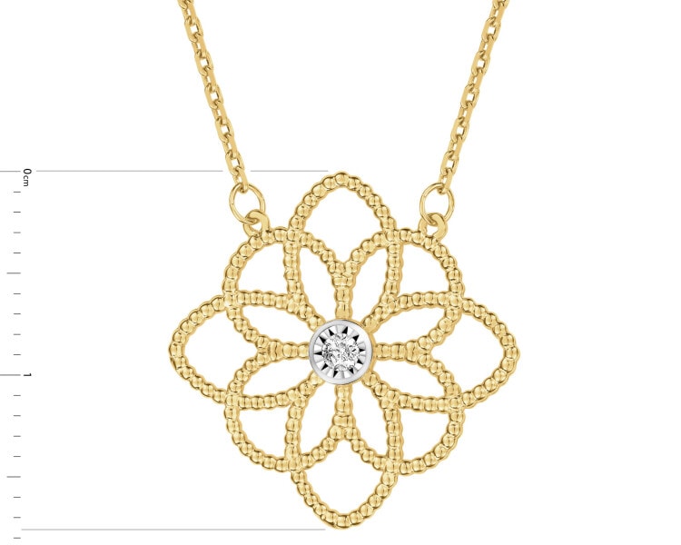 Naszyjnik z żółtego złota z brylantem - rozeta - 0,02 ct - próba 375