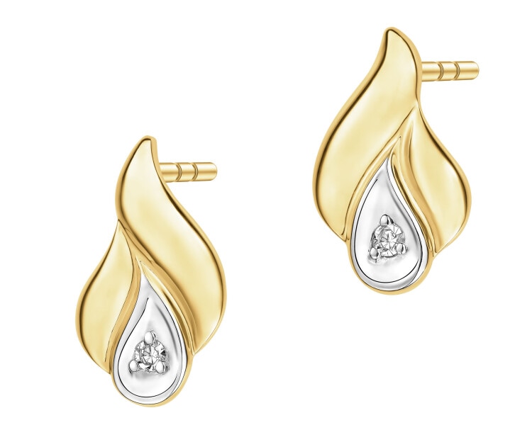 Kolczyki z żółtego złota z diamentami - 0,01 ct - próba 585