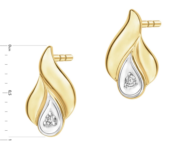 Kolczyki z żółtego złota z diamentami - 0,01 ct - próba 585
