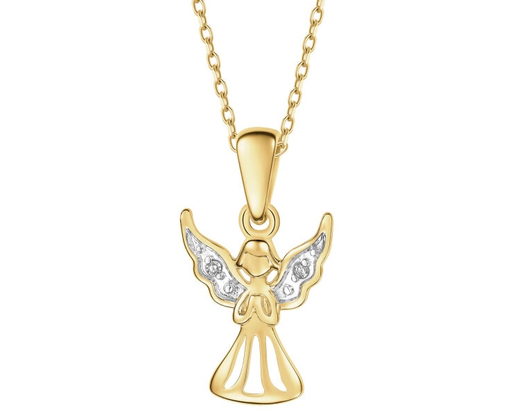 Zawieszka z żółtego złota z diamentami - aniołek - 0,006 ct - próba 375