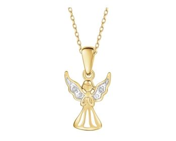 Zawieszka z żółtego złota z diamentami - aniołek - 0,006 ct - próba 375