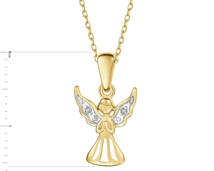 9 K Rhodium-Plated Yellow Gold Pendant with Diamonds - 0,006 ct - fineness 9 K