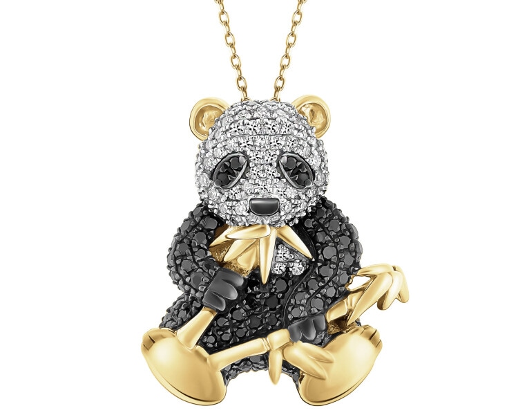 Zawieszka z żółtego złota z diamentami - miś panda - 0,51 ct - próba 585