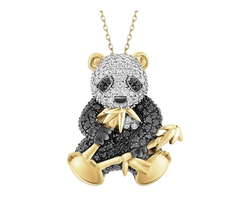 Zawieszka z żółtego złota z diamentami - miś panda - 0,51 ct - próba 585