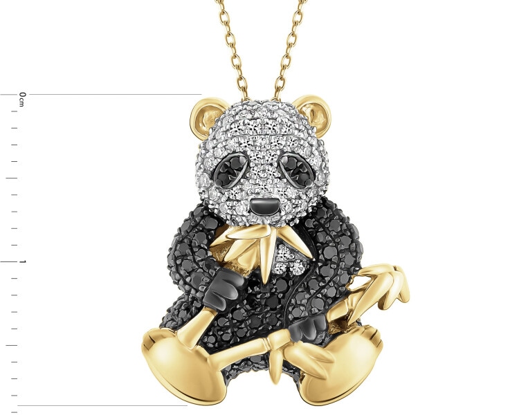 Zawieszka z żółtego złota z diamentami - miś panda - 0,51 ct - próba 585