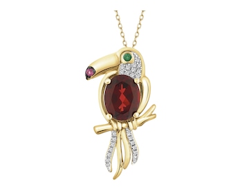 Zawieszka z żółtego złota z diamentami,  kamieniami szlachetnymi i ozdobnymi - tukan - próba 585