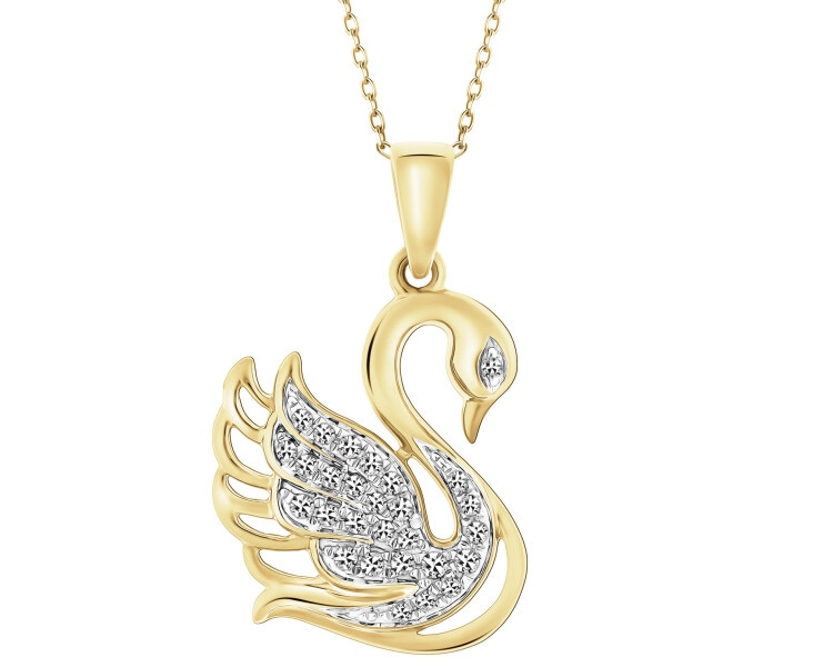 Zawieszka z żółtego złota  z diamentami - łabędź - 0,10 ct - próba 585