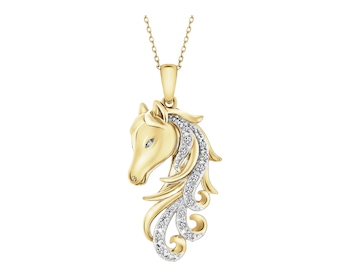 Zawieszka z żółtego złota  z diamentami -koń - 0,08 ct - próba 585