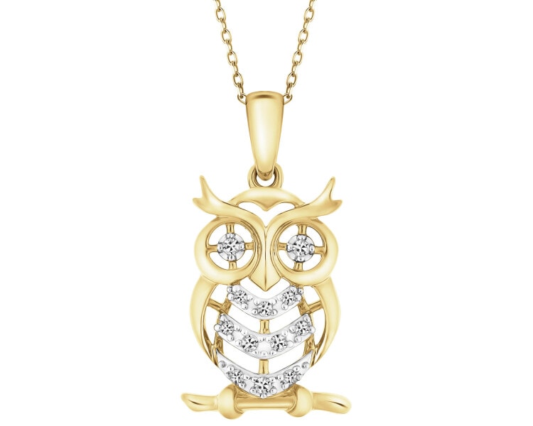 Zawieszka z żółtego złota z diamentami -sowa - 0,05 ct - próba 375