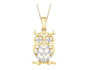 Zawieszka z żółtego złota z diamentami -sowa - 0,05 ct - próba 375