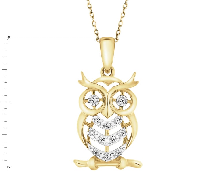 Zawieszka z żółtego złota z diamentami -sowa - 0,05 ct - próba 375