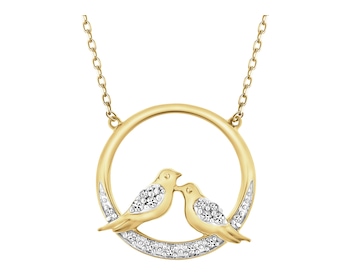 Naszyjnik z żółtego złota z diamentami - koło, ptaki - 0,06 ct - próba 375