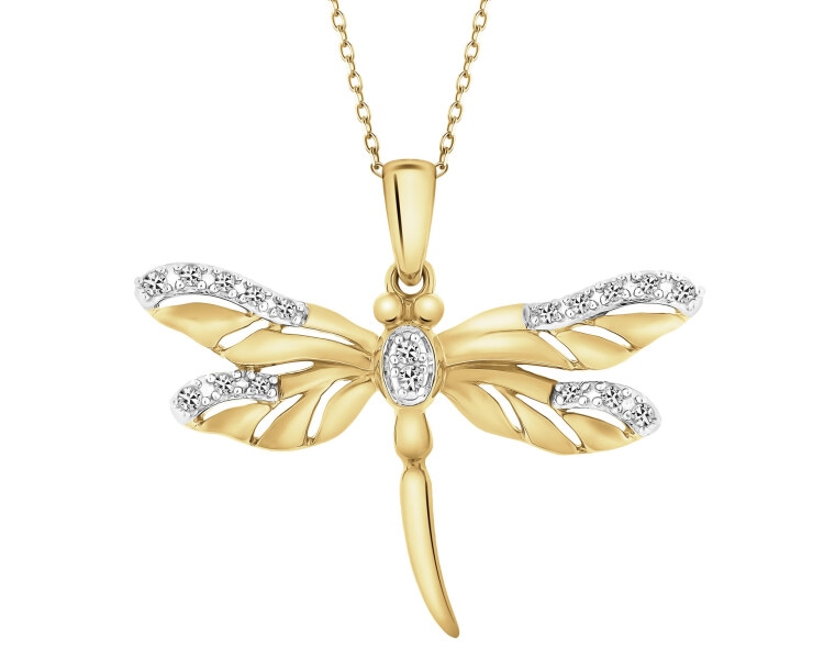 Zawieszka z żółtego złota z diamentami -ważka - 0,07 ct - próba 585