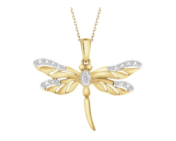 Zawieszka z żółtego złota z diamentami -ważka - 0,07 ct - próba 585